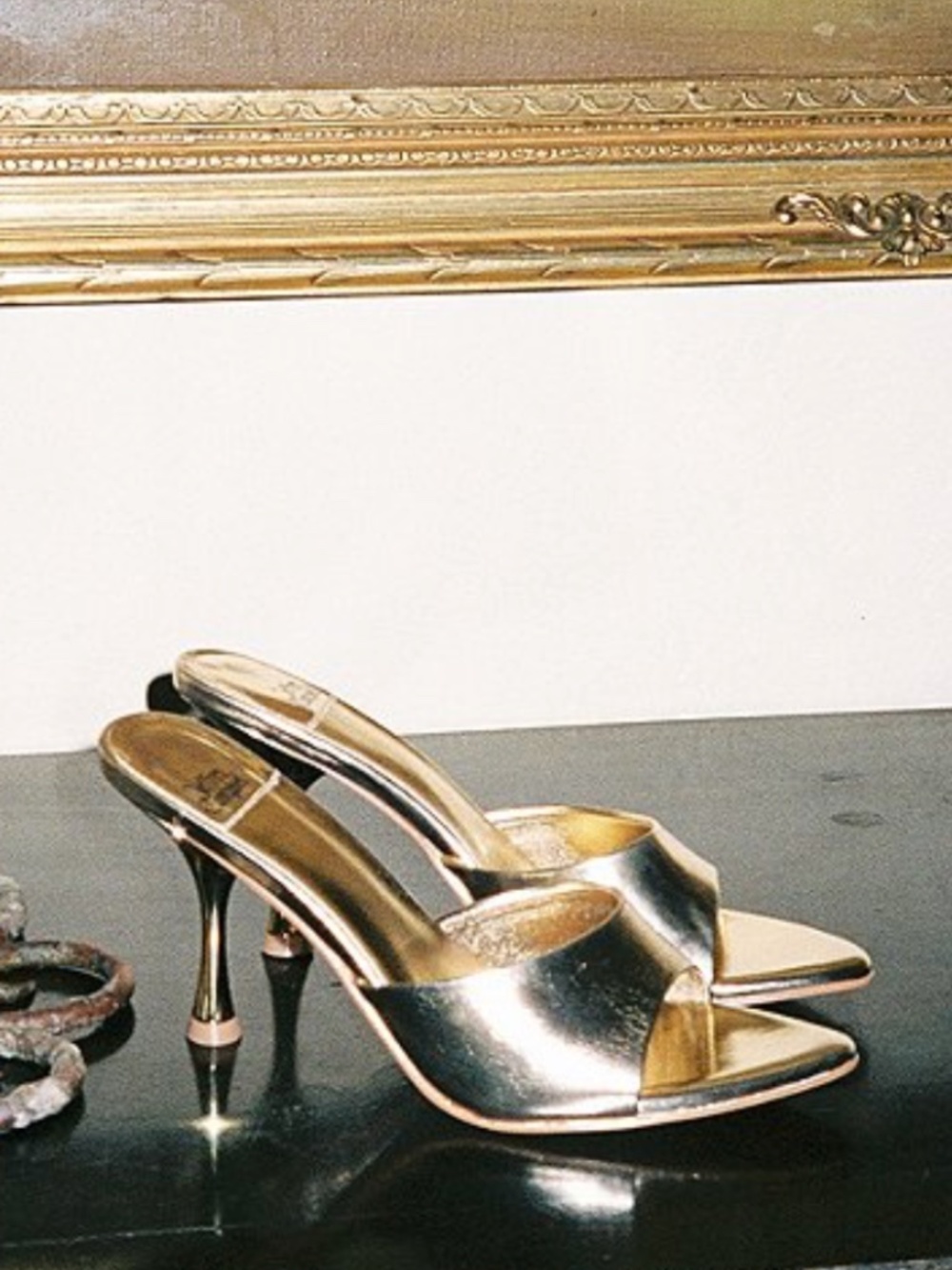 Jeffrey Campbell Agent Metallic Crinkle Leather Peep Toe Slide Sandals (GOLD)